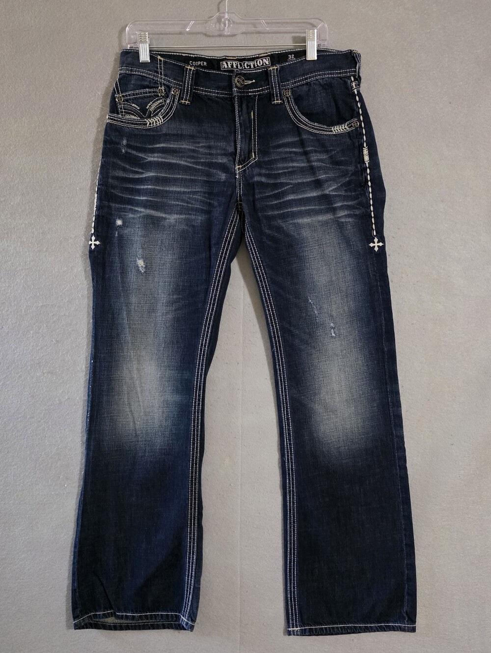 Affliction Cooper Regular Bootcut Denim Jeans Embroidered Embossed Size 32x30